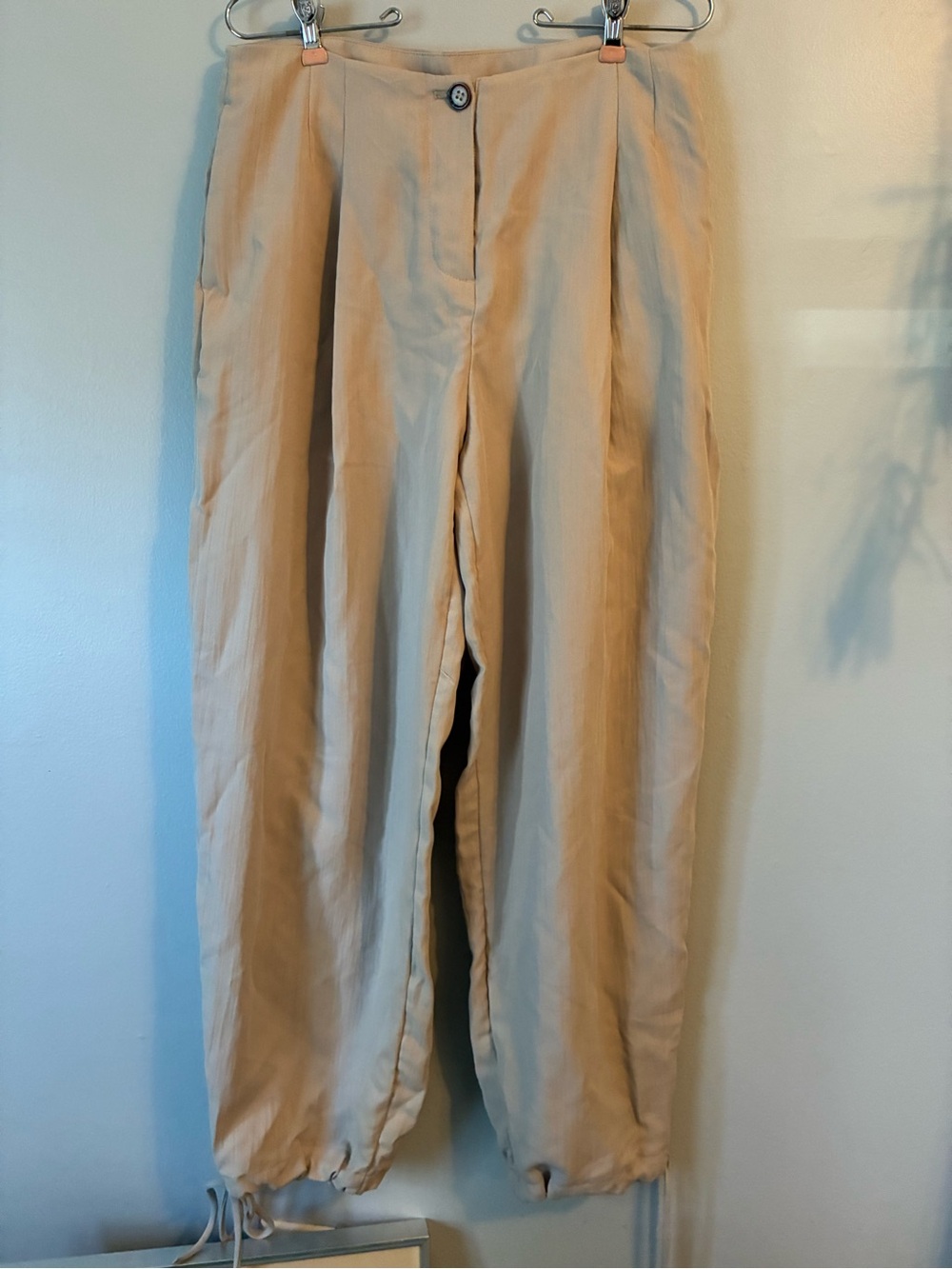 Beige Drawstring Hem Pants